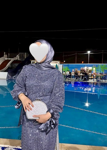 Abiye Sim Detaylı Uzun Gri Abiye Elbise