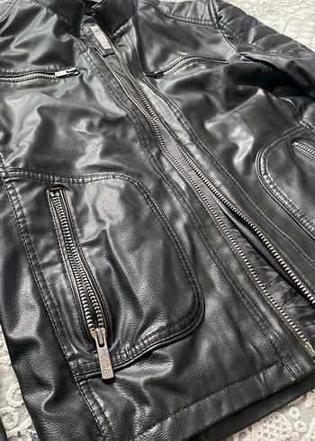 Erkek Siyah Deri Biker Ceket POLO - Görsel 2