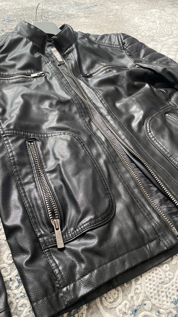 Erkek Siyah Deri Biker Ceket POLO - Görsel 2