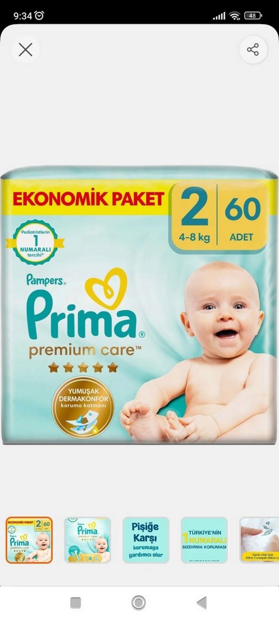 Pampers Prima Premium Care Bebek Bezi No:2, 60 Adet - Görsel 2