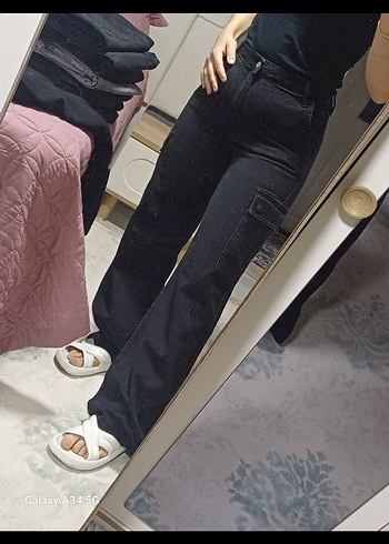 Siyah Bol Kesim Kadın Denim Pantolon