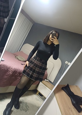 tu marka Ekose Pileli Mini Etek - Görsel 5