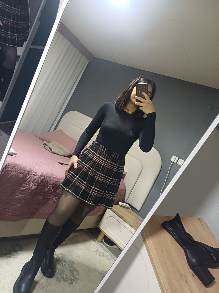 tu marka Ekose Pileli Mini Etek - Görsel 5