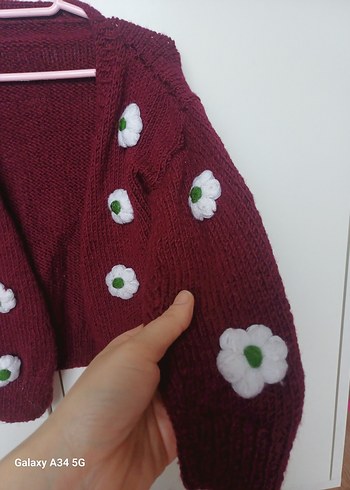 el orgusu Bordo Çiçekli Örgü Kız Hırka - Görsel 3