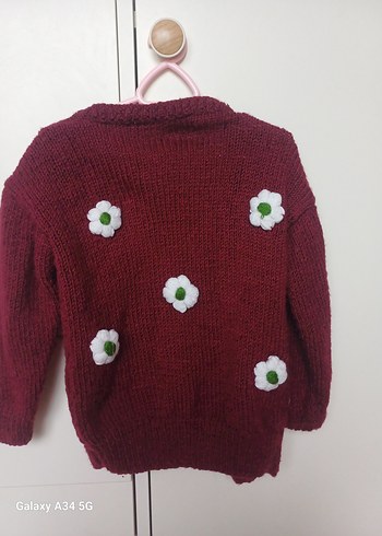 el orgusu Bordo Çiçekli Örgü Kız Hırka - Görsel 4