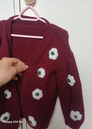 el orgusu Bordo Çiçekli Örgü Kız Hırka - Görsel 2