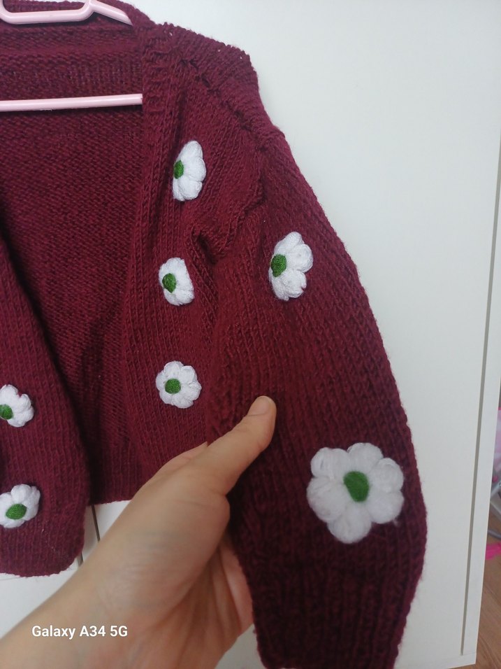 el orgusu Bordo Çiçekli Örgü Kız Hırka - Görsel 3