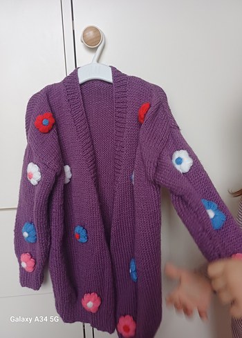 Renkli Nakışlı Mor Örgü Kız Hırka - Görsel 3