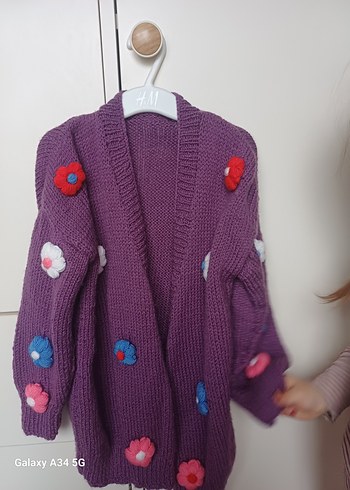 Renkli Nakışlı Mor Örgü Kız Hırka - Görsel 2