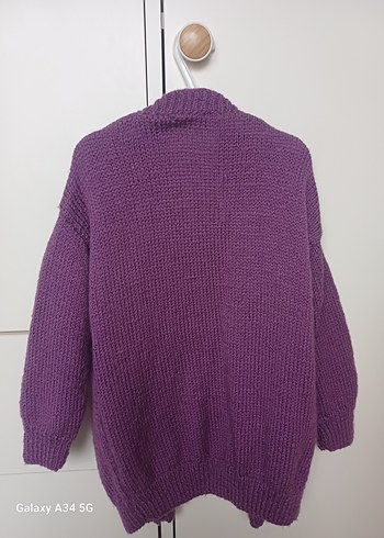 Renkli Nakışlı Mor Örgü Kız Hırka - Görsel 4