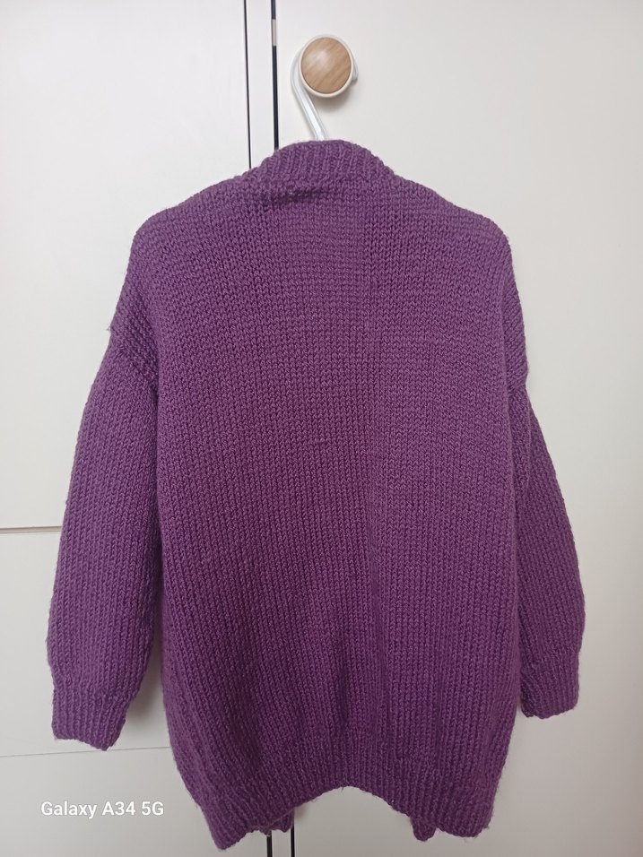 Renkli Nakışlı Mor Örgü Kız Hırka - Görsel 4