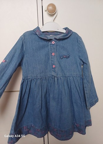 Mavi Uzun Kollu Kız Çocuk Denim Elbise - Görsel 2