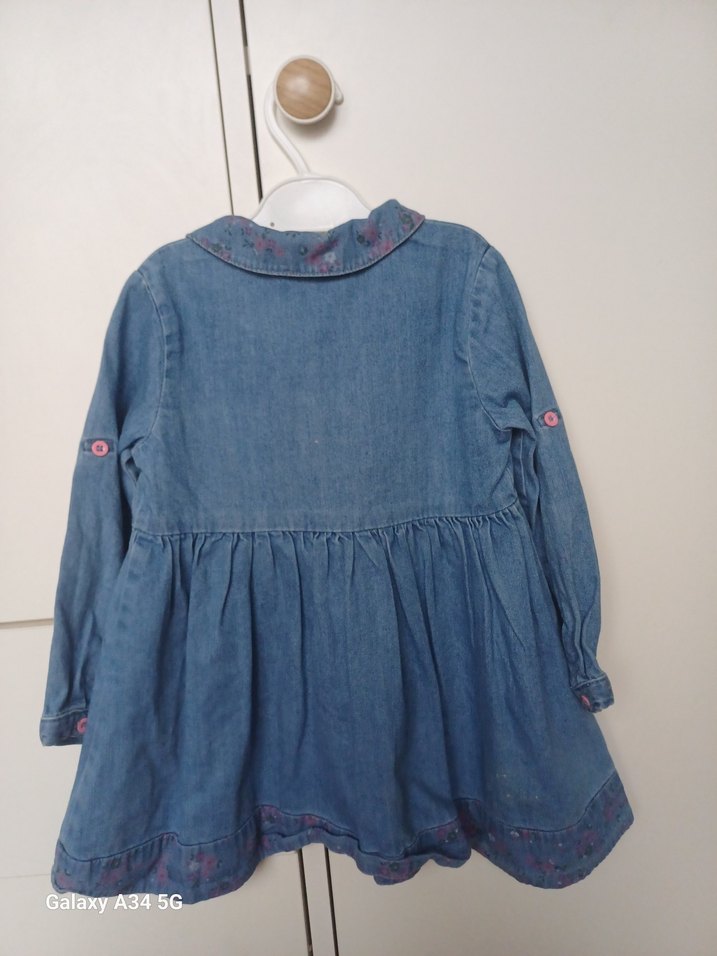 Mavi Uzun Kollu Kız Çocuk Denim Elbise - Görsel 3