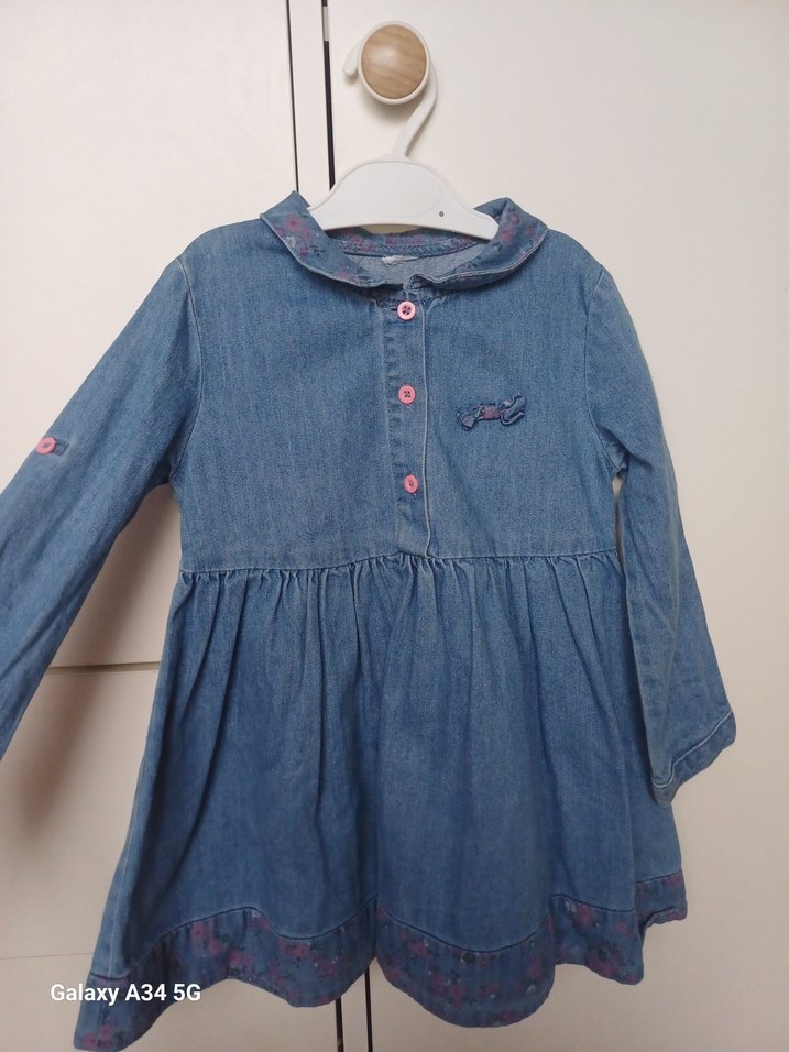 Mavi Uzun Kollu Kız Çocuk Denim Elbise - Görsel 2