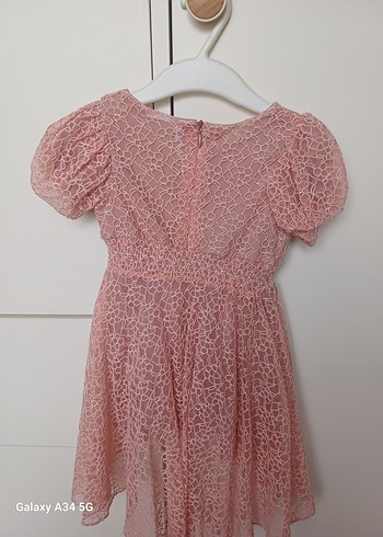 Kız Çocuk Dantel Detaylı Pembe Elbise - Görsel 3