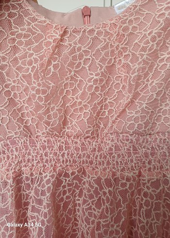 Kız Çocuk Dantel Detaylı Pembe Elbise - Görsel 4