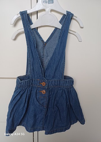 Kız Çocuk Mavi Kot Askılı Elbise - Görsel 2