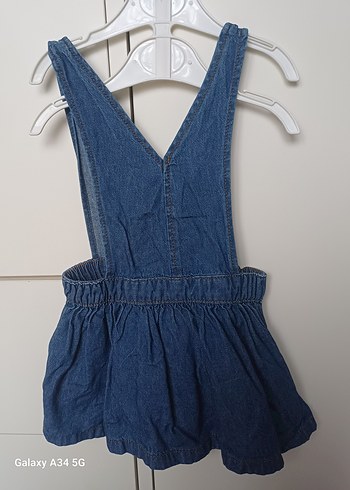 Kız Çocuk Mavi Kot Askılı Elbise - Görsel 4