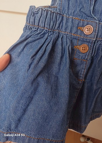 Kız Çocuk Mavi Kot Askılı Elbise - Görsel 3