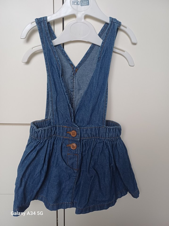 Kız Çocuk Mavi Kot Askılı Elbise - Görsel 2