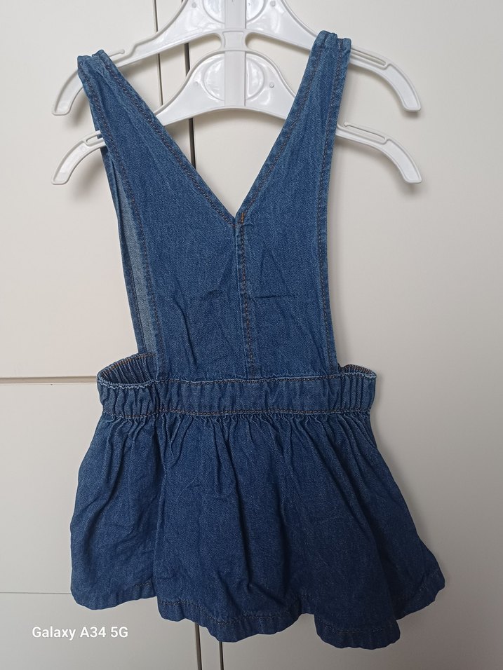 Kız Çocuk Mavi Kot Askılı Elbise - Görsel 4