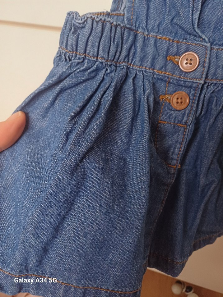 Kız Çocuk Mavi Kot Askılı Elbise - Görsel 3