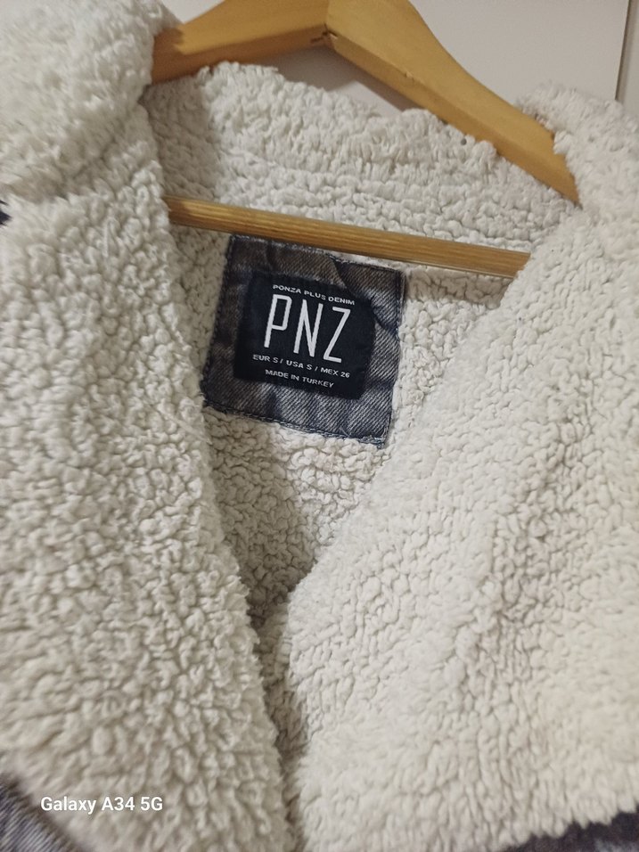 Gri Kısa Kadın Kot Ceket Peluş Detaylı - Görsel 5