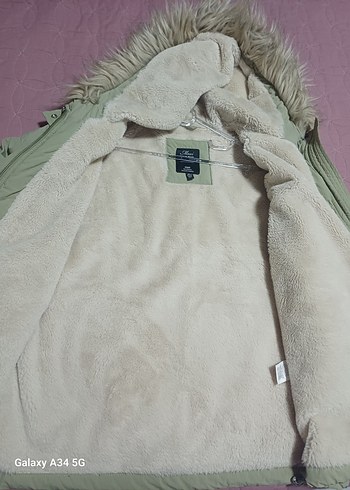 su yeşili Kürklü Uzun Kollu Kadın Ceket - Görsel 6