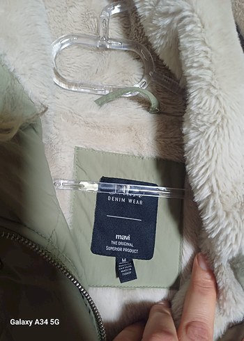 su yeşili Kürklü Uzun Kollu Kadın Ceket - Görsel 7