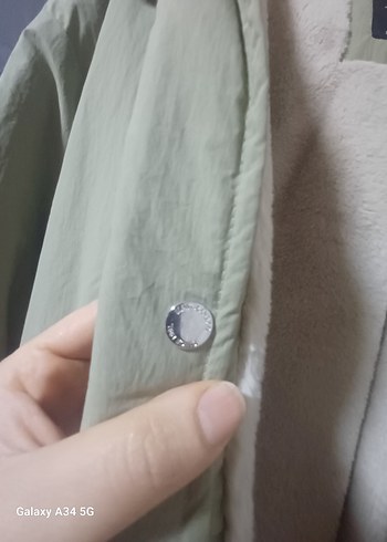 su yeşili Kürklü Uzun Kollu Kadın Ceket - Görsel 4