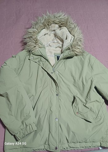 su yeşili Kürklü Uzun Kollu Kadın Ceket - Görsel 9