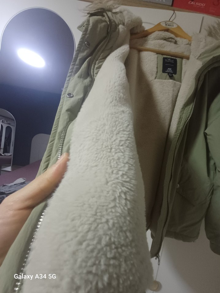 su yeşili Kürklü Uzun Kollu Kadın Ceket - Görsel 5