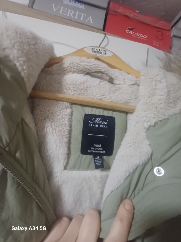 su yeşili Kürklü Uzun Kollu Kadın Ceket - Görsel 2