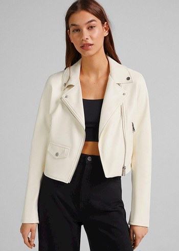 Bershka Ekru Deri Ceket
