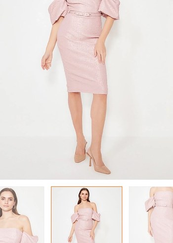 34 Beden pembe Renk Pembe Kemerli Midi Kalem Elbise