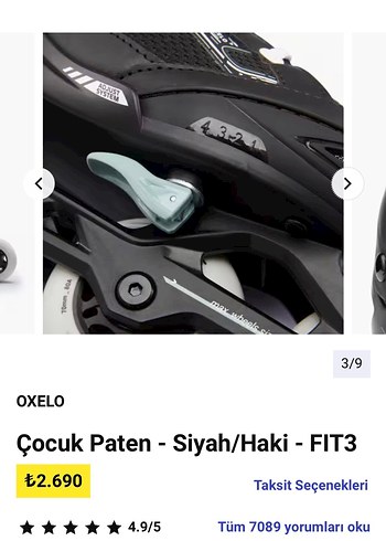 tek ebat Beden Oxelo Siyah Biker Erkek Çocuk Pateni