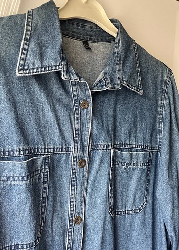 Diğer Düğmeli Mavi Denim Kadın Gömlek