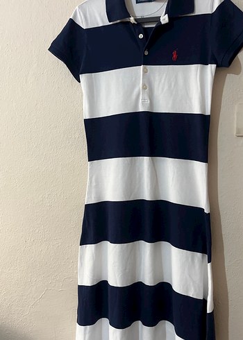 Ralph Lauren Lacivert Beyaz Cizgili Polo Elbise