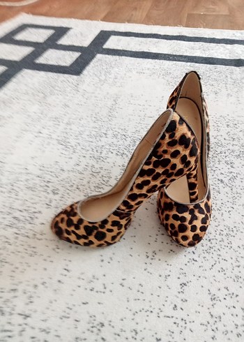 Leopar Desenli Kahverengi Süet Stiletto