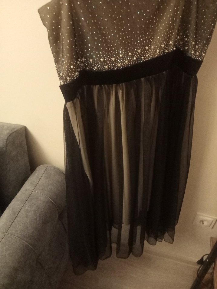 Siyah Drapeli Midi Abiye Elbise - Görsel 4