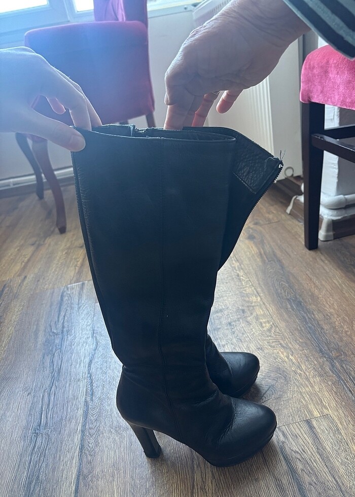 Deri Siyah Çizme - Görsel 4