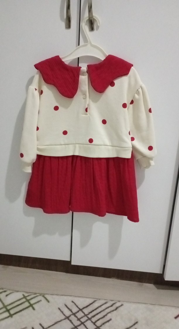 Kız Çocuk Kırmızı Puantiyeli Fırfırlı Elbise - Görsel 3