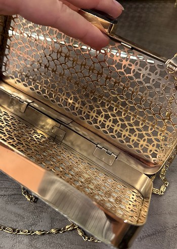 Diğer Zincir Detaylı Siyah taşlı Kadın Clutch