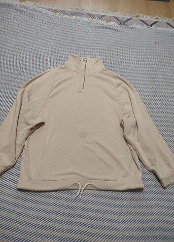 Krem rengi fermuarlı sweatshirt 