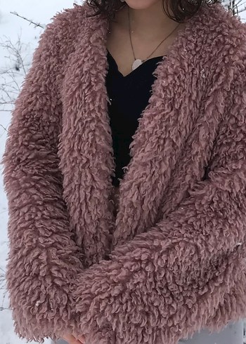 Pembe Peluş Kadın Kürk - Görsel 2
