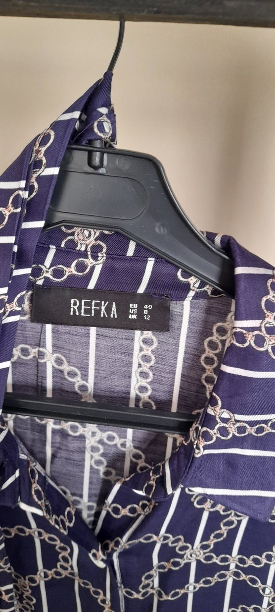 Zincir Desenli Uzun Kollu Mor Gömlek elbise - Görsel 3