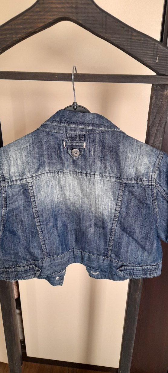 Düğmeli Kısa Kollu Mavi Denim Ceket - Görsel 2