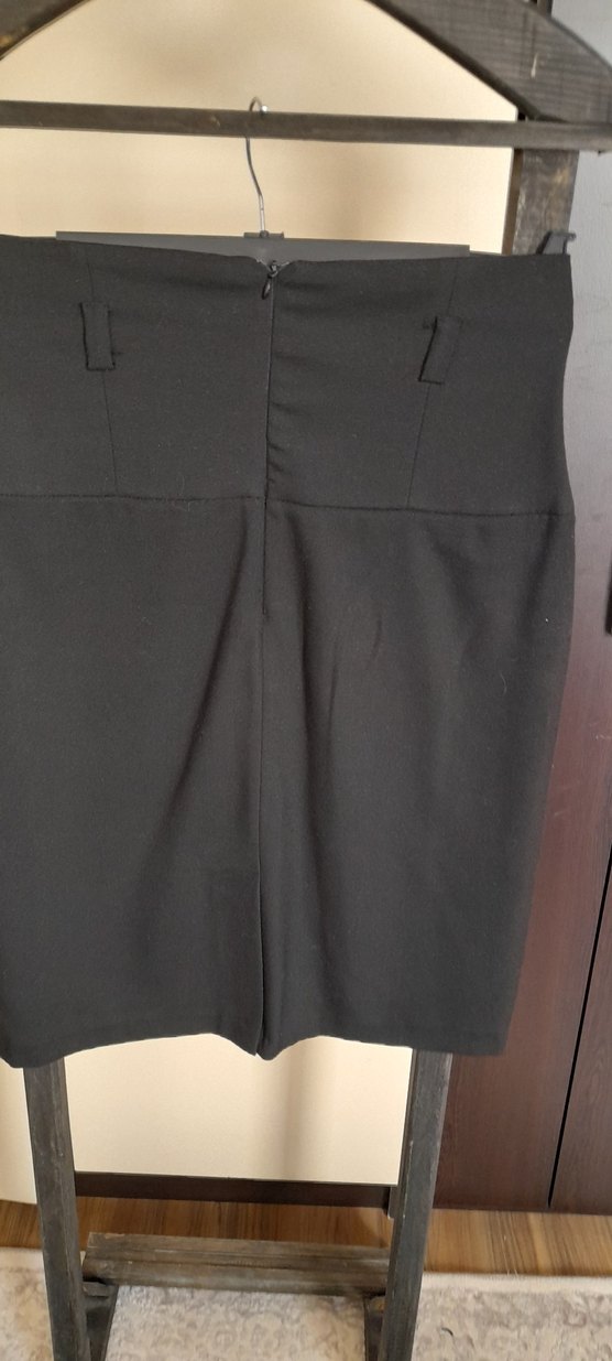 Düğmeli Siyah Midi Kalem Etek - Görsel 2