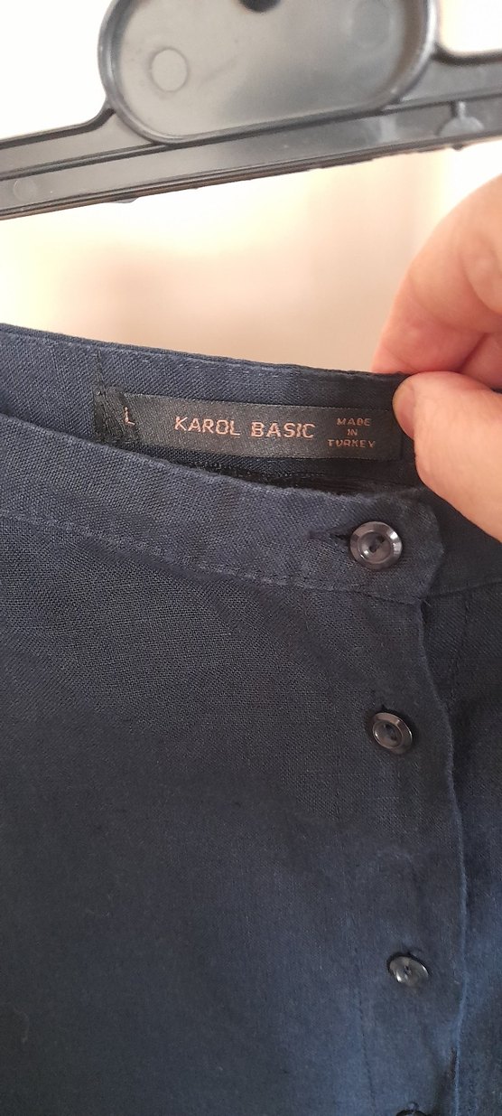 Düğmeli Lacivert Keten Uzun Etek - Görsel 3