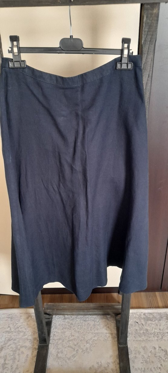 Düğmeli Lacivert Keten Uzun Etek - Görsel 2